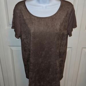 Max Studio Suede Short Sleeve Shirt in Cocoa Brown